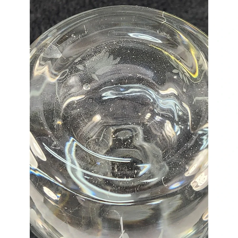 Vtg Danish Design Glass Decanter W/ Stopper Etched Floral Clear Made in Romania